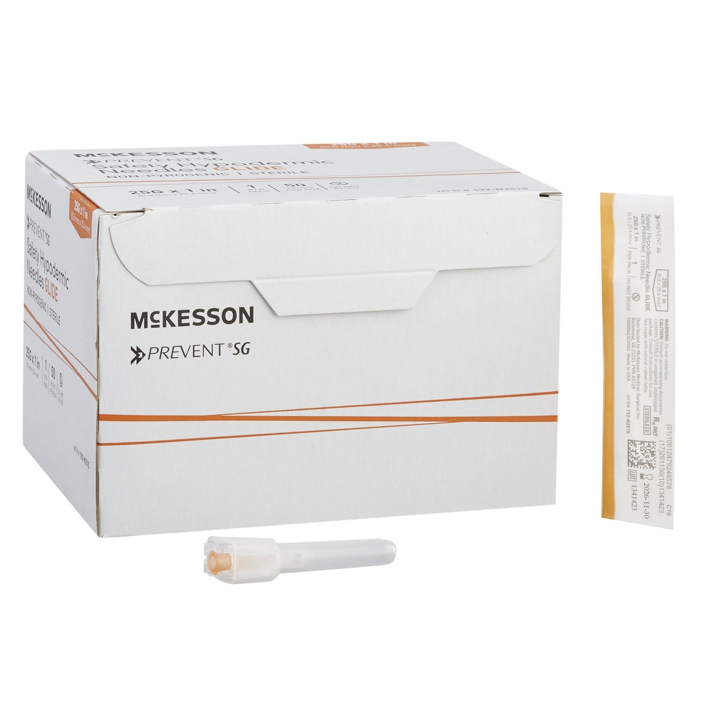 Safety Hypodermic Needle McKesson Prevent SG 1 Inch Length 25 Gauge Thin Wall Sliding Safety Needle - 306616