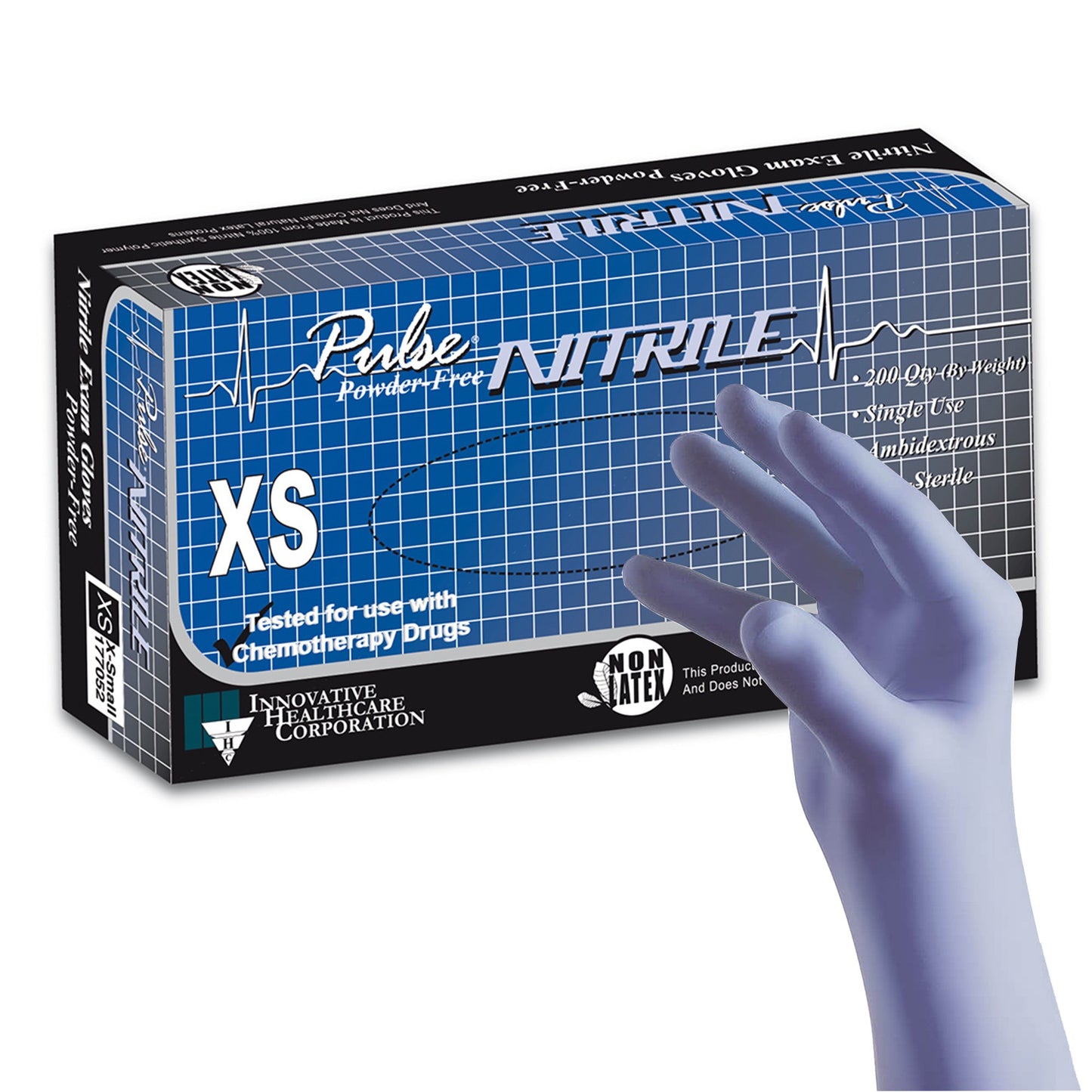 Exam Glove Pulse® Nitrile X-Small NonSterile Nitrile Standard Cuff Length Textured Fingertips Aqua Blue Chemo Tested / Fentanyl Tested - 177052