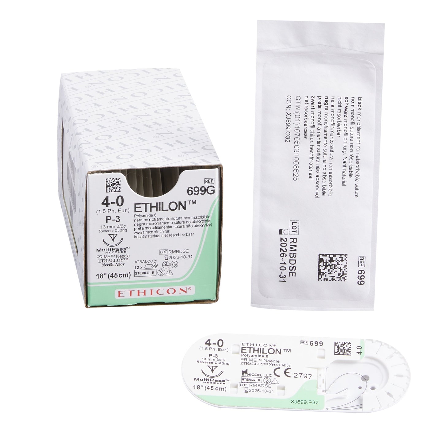 Nonabsorbable Suture with Needle Ethilon™ Nylon P-3 3/8 Circle Precision Reverse Cutting Needle Size 4-0 Monofilament - 699G