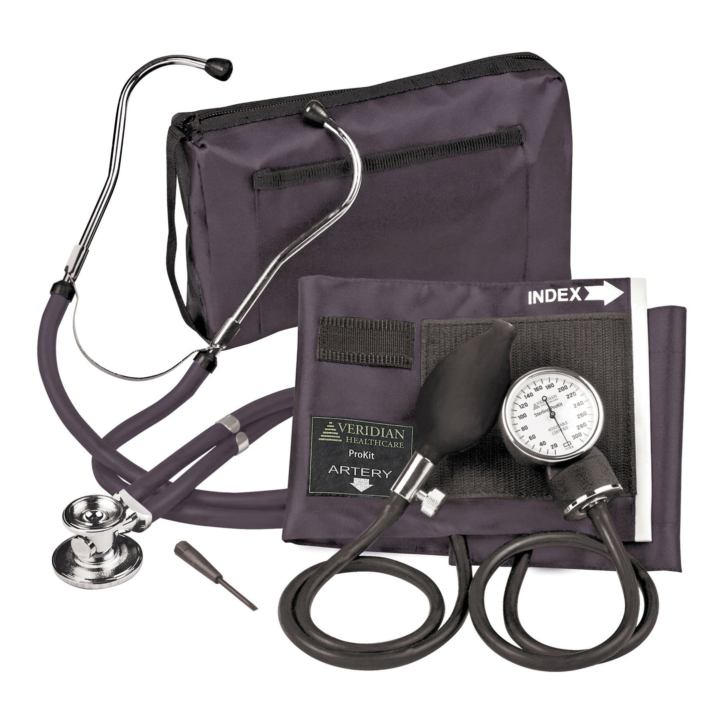 Reusable Aneroid / Stethoscope Set Veridian 27.9 to 41.6 cm Adult Cuff Dual Head General Exam Stethoscope - 02-12601