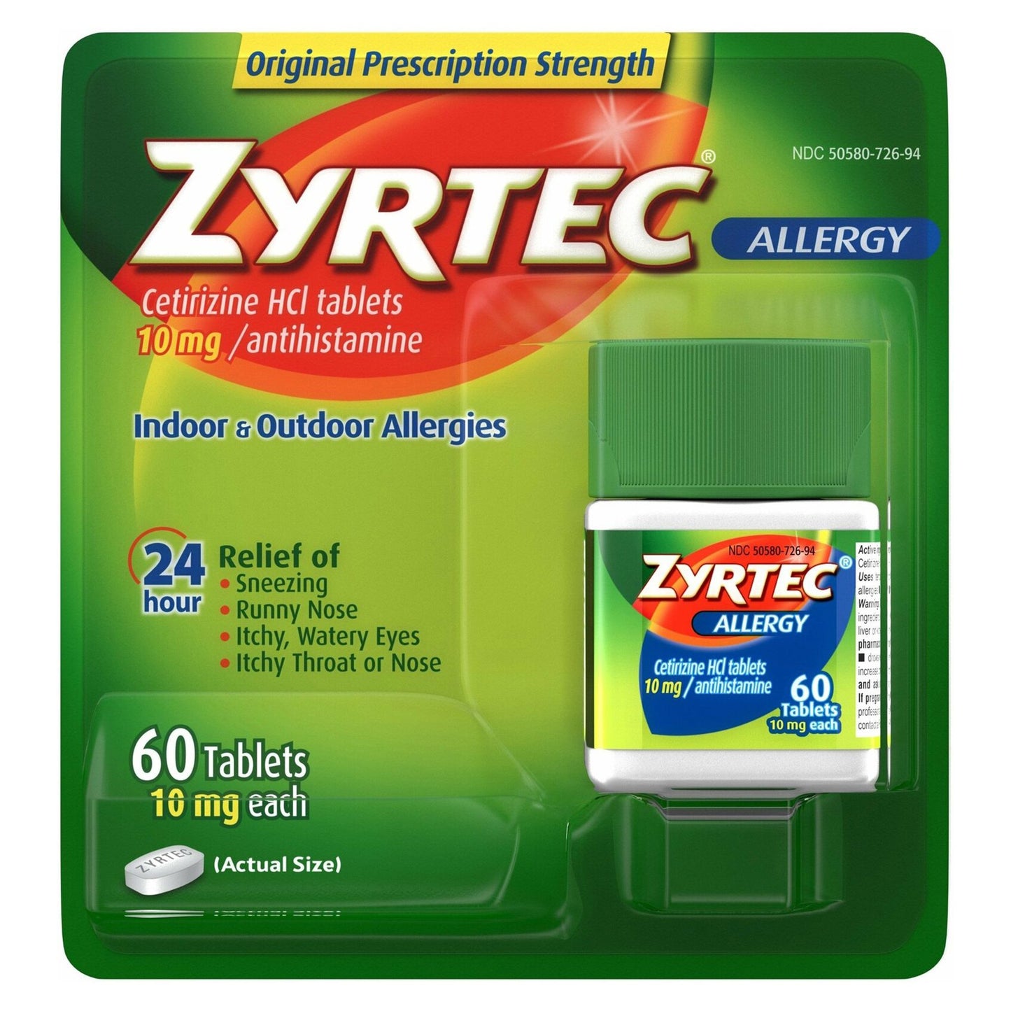 Allergy Relief Zyrtec® 10 mg Strength Tablet 60 per Bottle - 50580072694