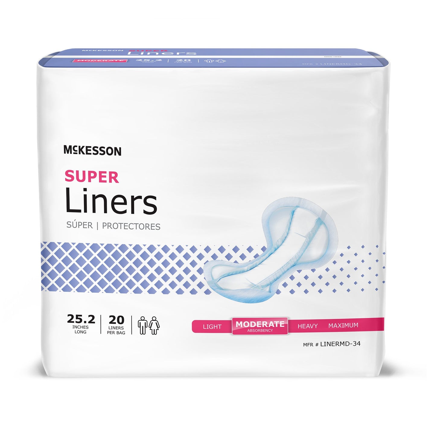 Incontinence Liner McKesson Super 25-1/5 Inch Length Moderate Absorbency Polymer Core One Size Fits Most - LINERMD-34