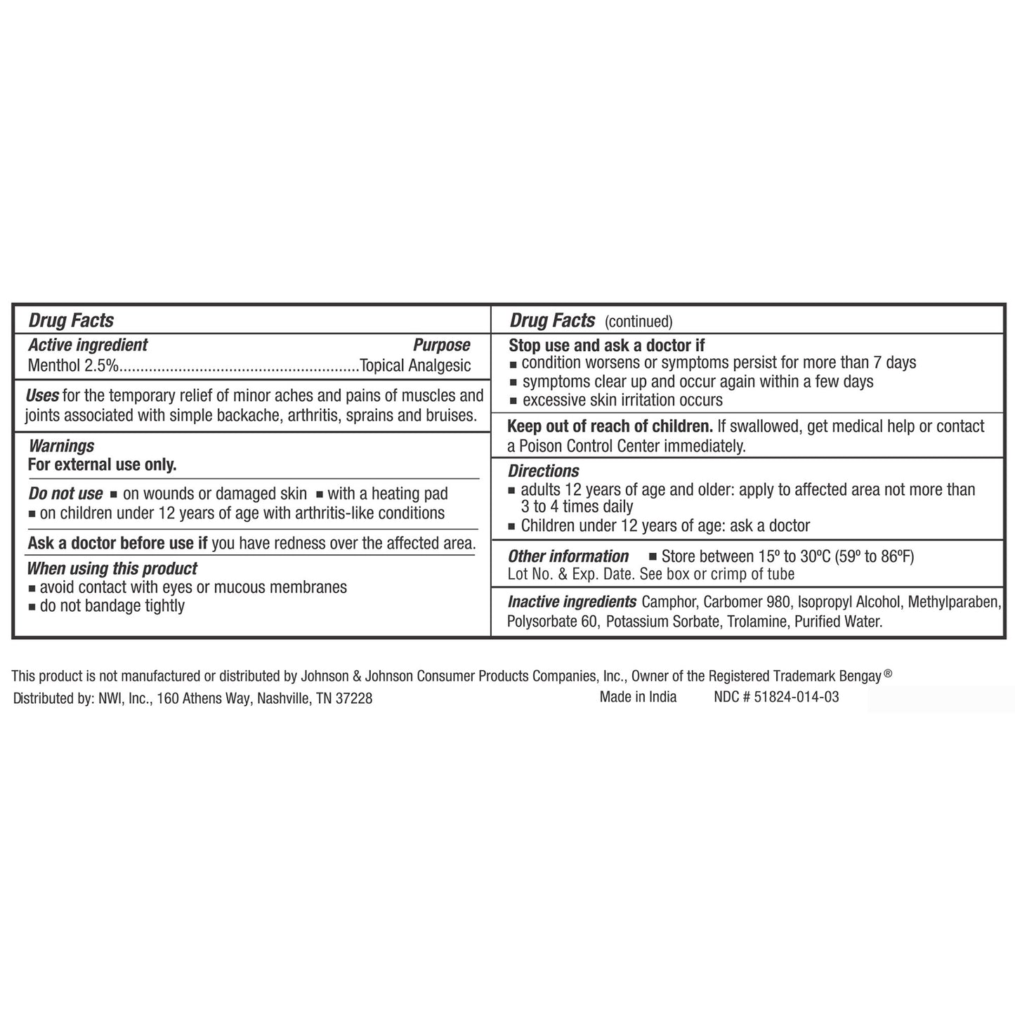 CareAll Menthol Topical Pain Relief, 3-ounce tube MJG3