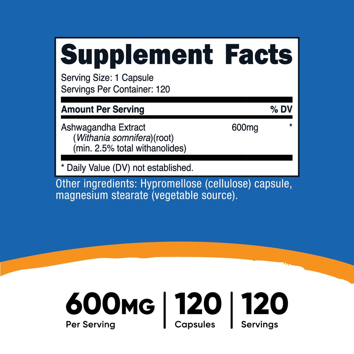Dietary Supplement nutricost® Ashwagandha Root 600 mg Strength Capsule 120 Per Bottle NTC147101