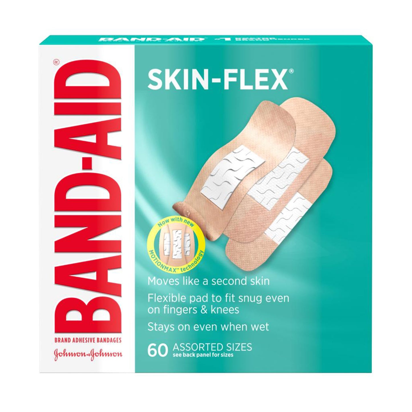 J & J Sales Band-Aid Skin-Flex Adhesive Strip, Assorted Sizes 38137118351, Box of 60