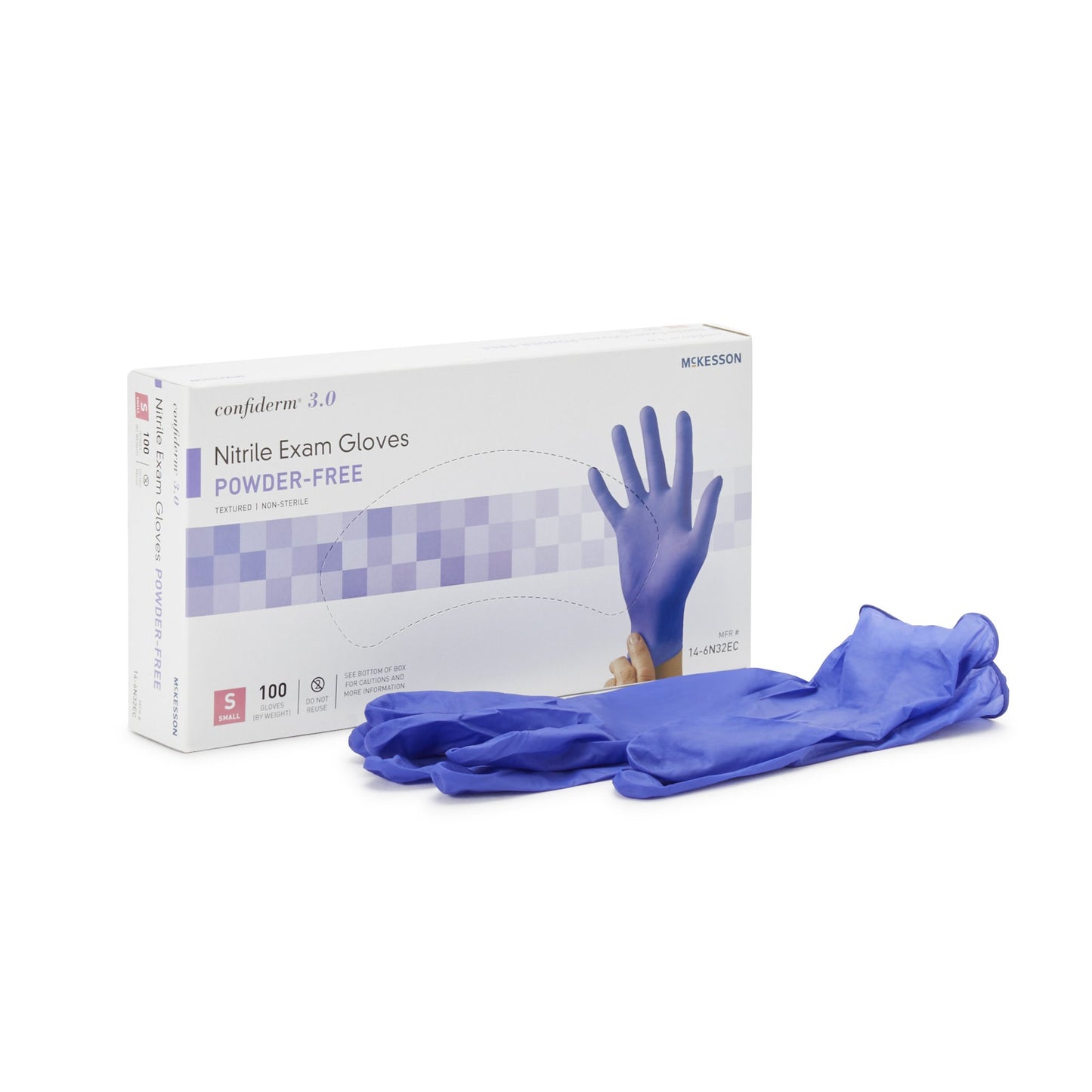 Exam Glove McKesson Confiderm® 3.0 Small NonSterile Nitrile Standard Cuff Length Textured Fingertips Blue Not Rated - 14-6N32EC