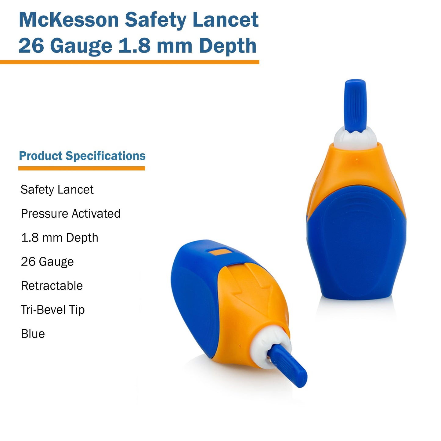 McKesson Pressure Activated Safety Lancets, 26 Gauge, Blue 16-PASL26GX