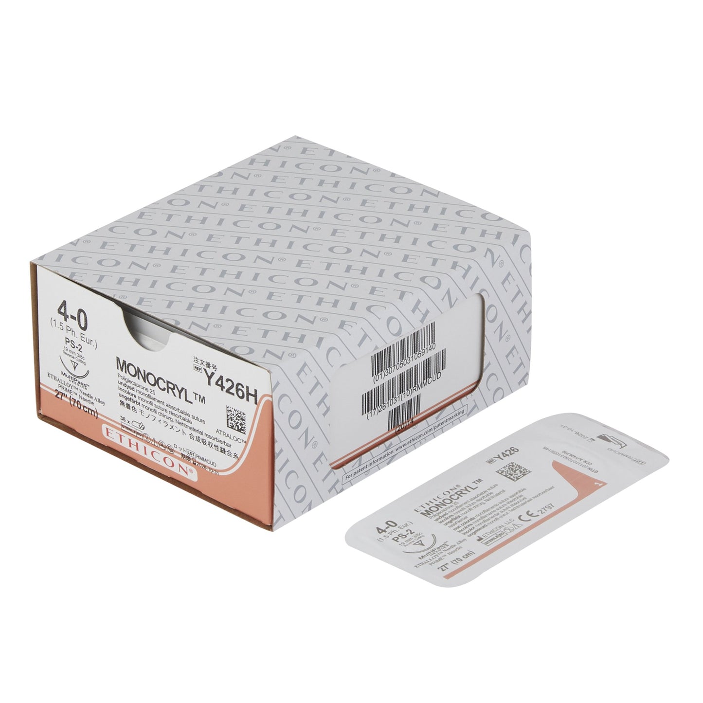 Absorbable Suture with Needle Monocryl™ Poliglecaprone PS-2 3/8 Circle Precision Reverse Cutting Needle Size 4-0 Monofilament - Y426H