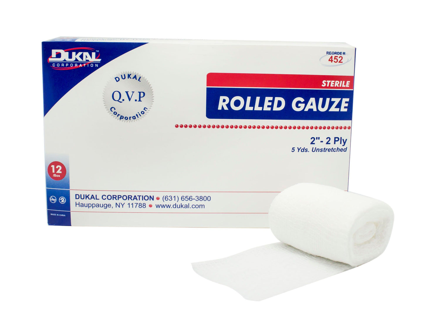 Dukal™ Sterile Fluff Bandage Roll, 2 Inch x 5 Yard, 2-Ply 452