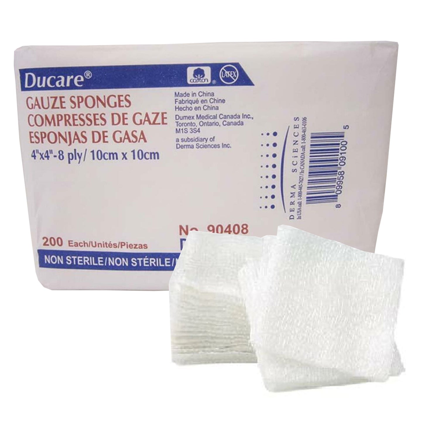 Gauze Sponge Ducare 4 X 4 Inch 8-Ply NonSterile 200 per Pack - 90408
