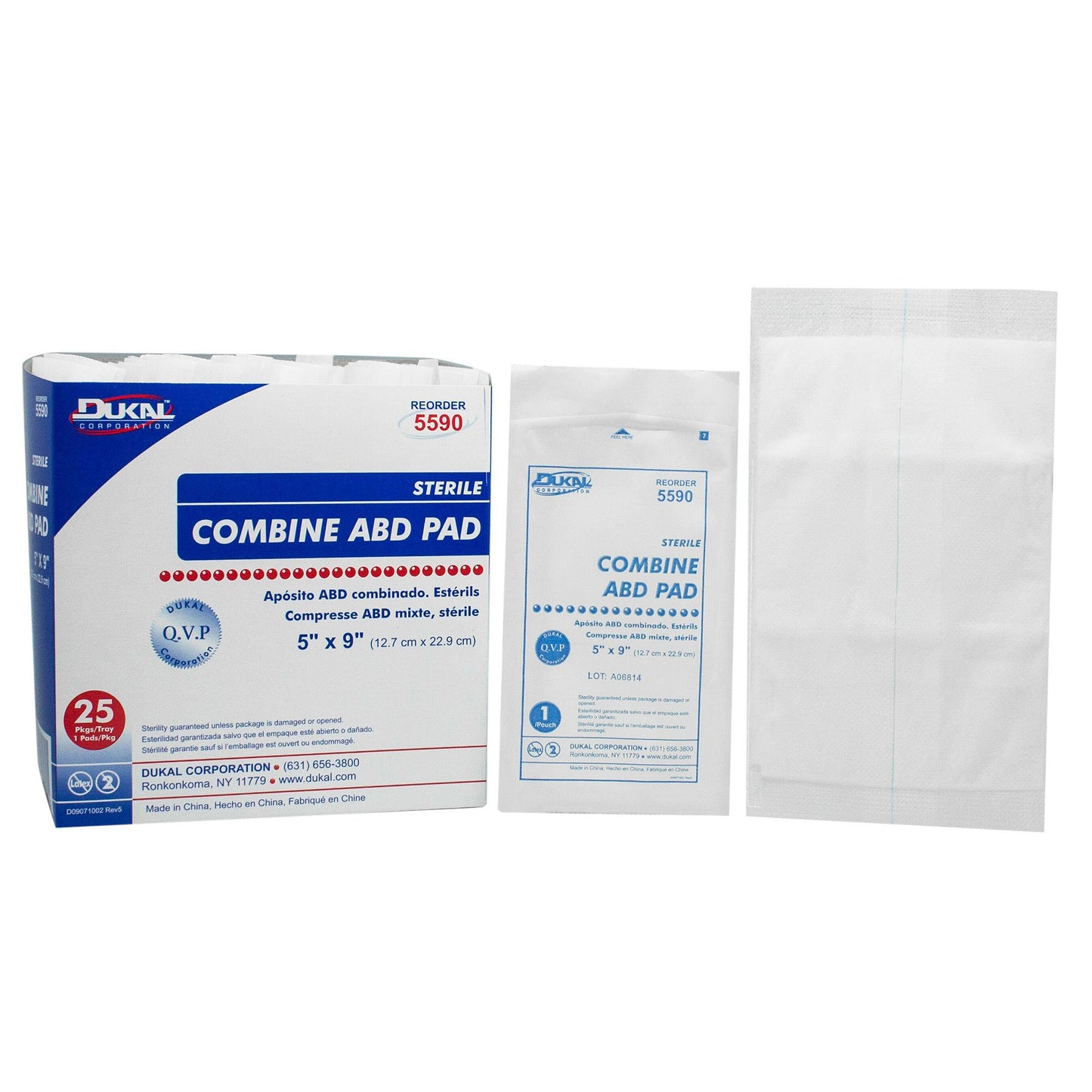 Dukal™ Sterile Abdominal Pad, 5 x 9 Inch, 1-Ply 5590