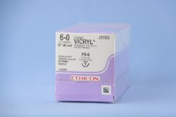 Absorbable Suture with Needle Coated Vicryl™ Polyglactin 910 PS-6 1/2 Circle Reverse Cutting Needle Size 6-0 Braided - J510G