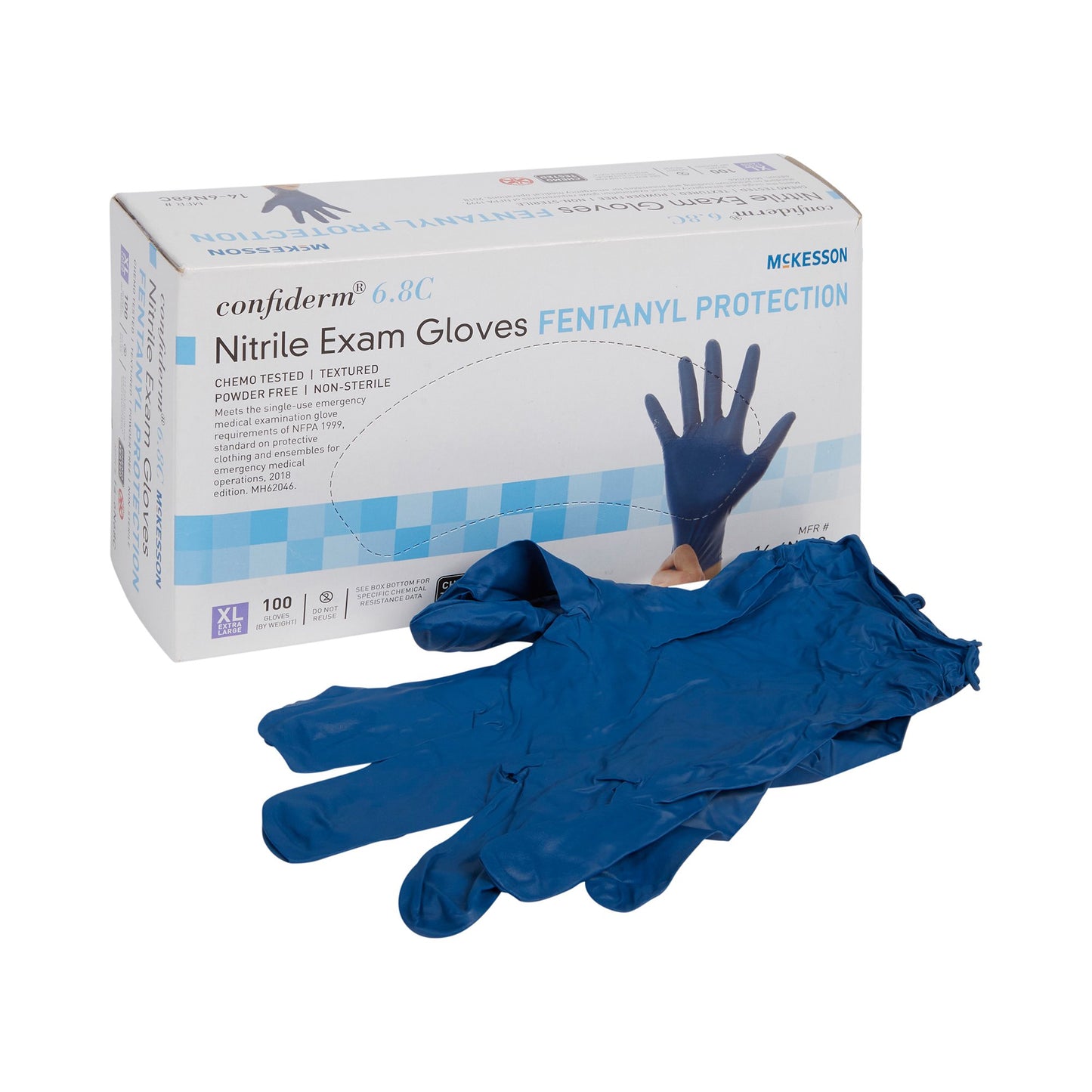 Exam Glove McKesson Confiderm® 6.8C X-Large NonSterile Nitrile Standard Cuff Length Textured Fingertips Blue Chemo Tested / Fentanyl Tested - 14-6N68C
