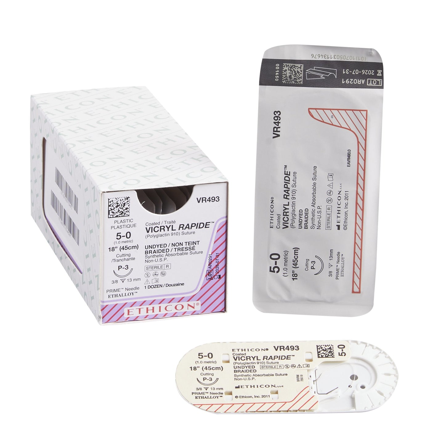 Absorbable Suture with Needle Vicryl™ Rapide Polyglactin 910 P-3 3/8 Circle Precision Reverse Cutting Needle Size 5-0 Braided - VR493