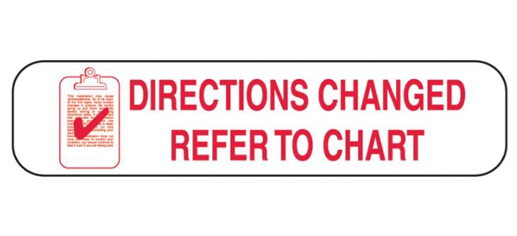Health Care Logistics Barkley "Directions Changed Refer To Chart" Pharmacy Label, 3/8 x 1-5/8 Inch 2081, Pack of 1000