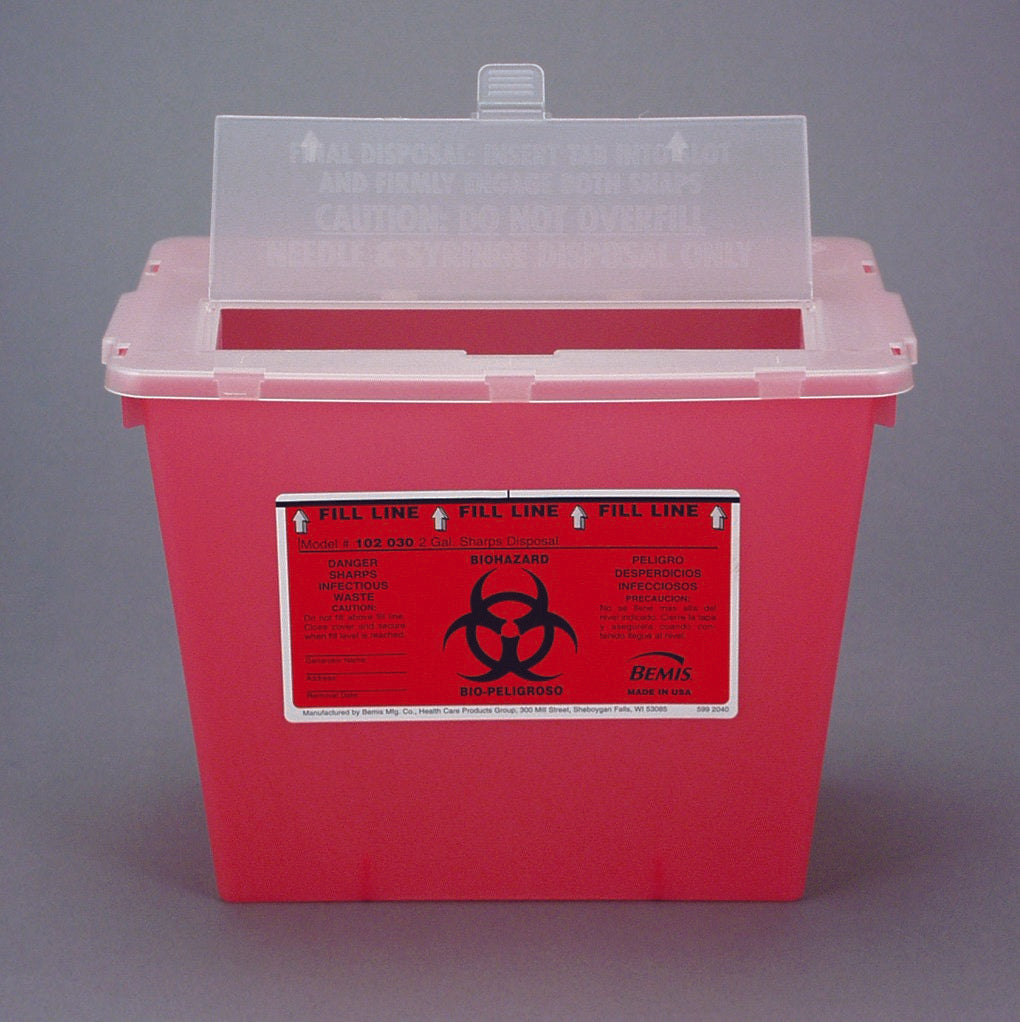 Sharps Container Bemis™ Sentinel Translucent Red Base 8-5/8 H X 11-5/8 L X 7-3/4 W Inch Horizontal Entry 2 Gallon - 102 030