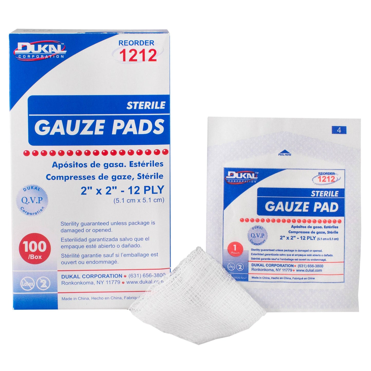 Gauze Sponge Dukal™ 2 X 2 Inch 12-Ply Sterile 1 per Pack - 1212