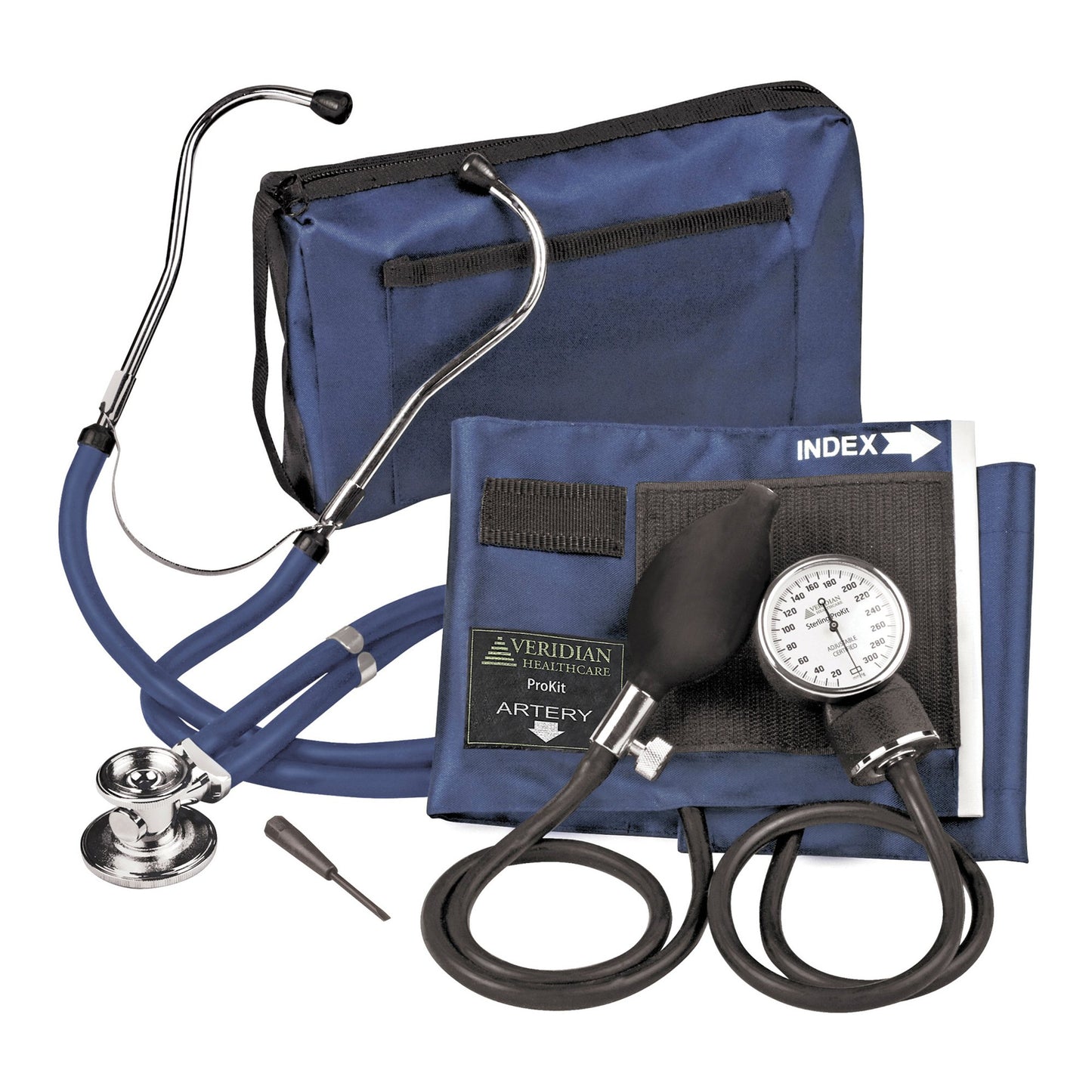 Reusable Aneroid / Stethoscope Set Veridian 27.9 to 41.6 cm Adult Cuff Dual Head General Exam Stethoscope - 02-12602