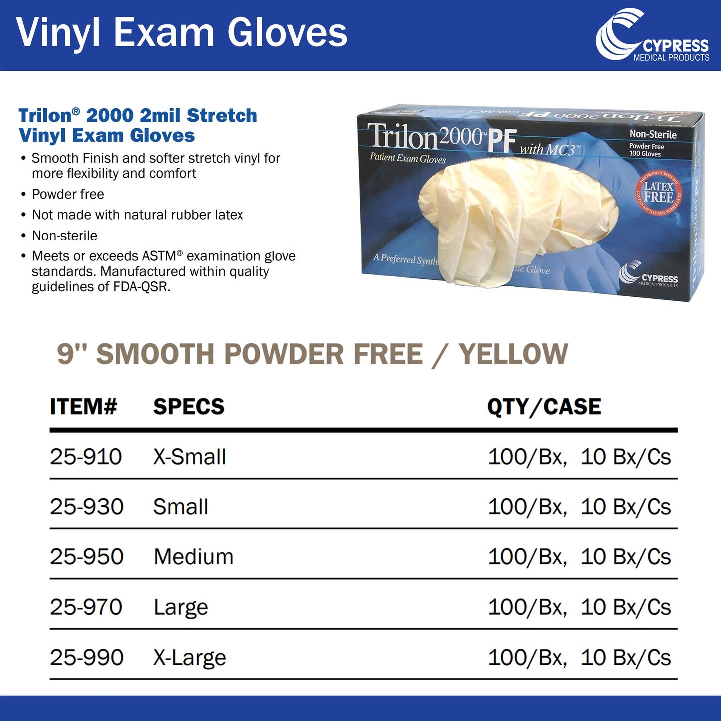 Trilon 2000® PF with MC3® Stretch Vinyl Exam Glove, Extra Large, Ivory 25-990