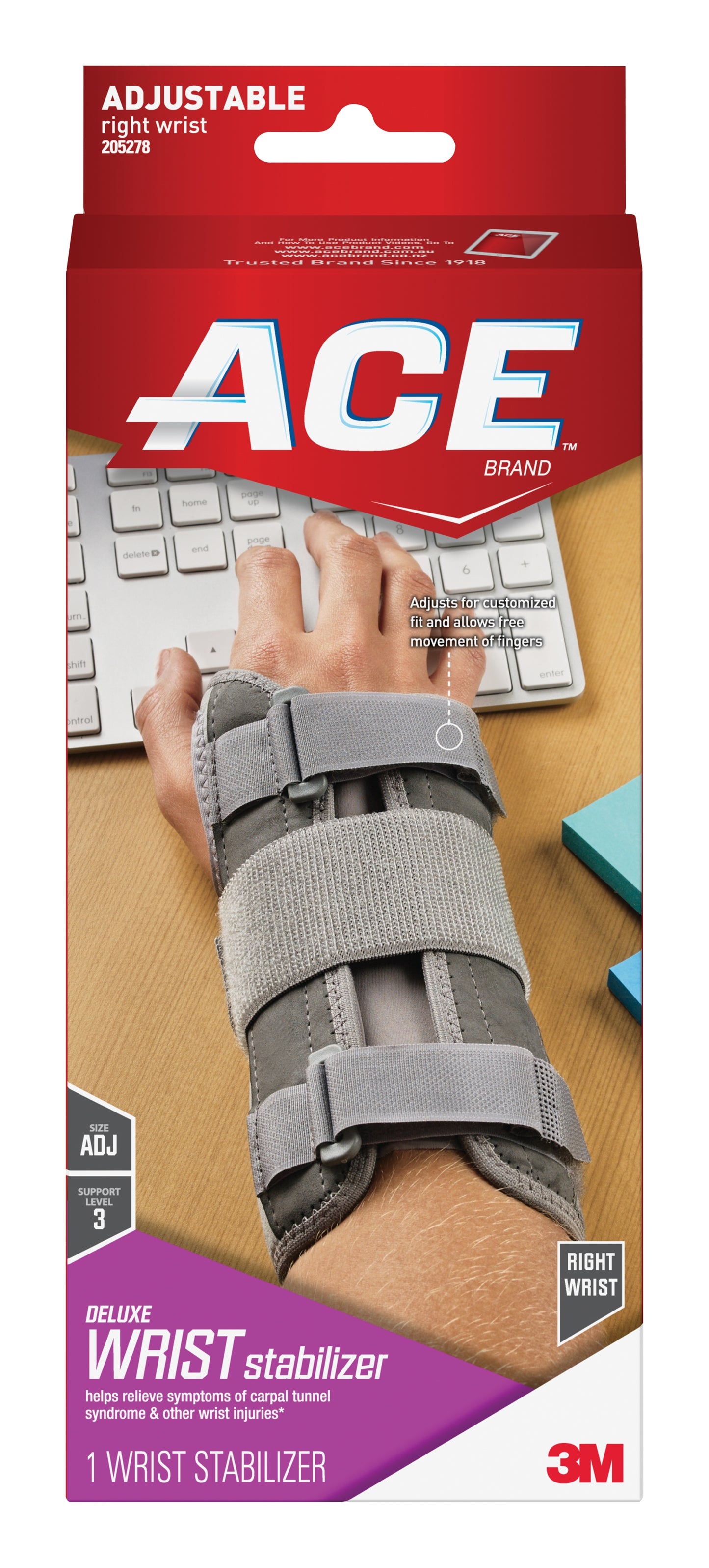 3M™ Ace™ Right Wrist Brace, One Size Fits Most 205278