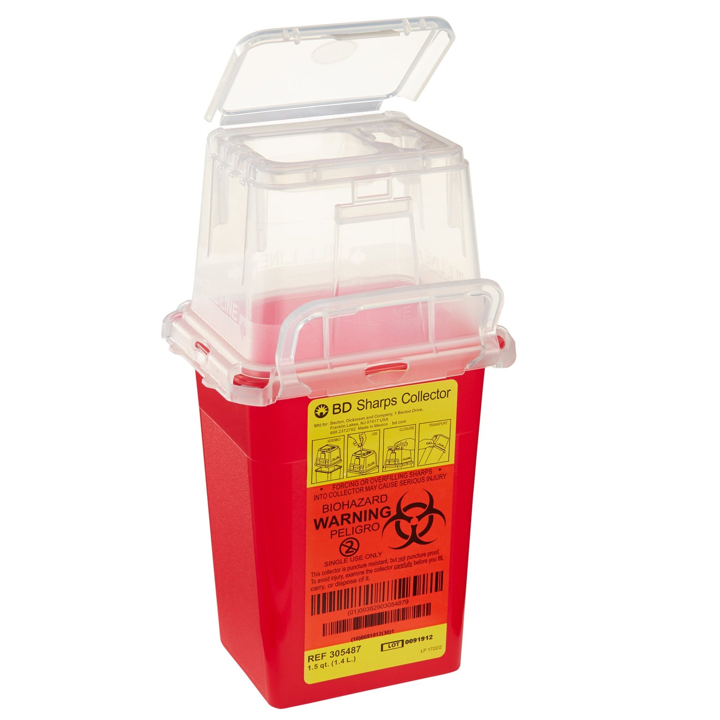 BD Phlebotomy Sharps Container, 1-1/2 Quart, 9 x 4.5 x 4 Inch 305487