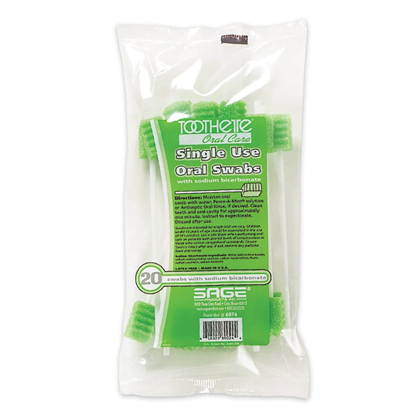 Toothette Plus Oral Swabsticks Foam Tip, Green, 6 Inch, Individually Wrapped 6076