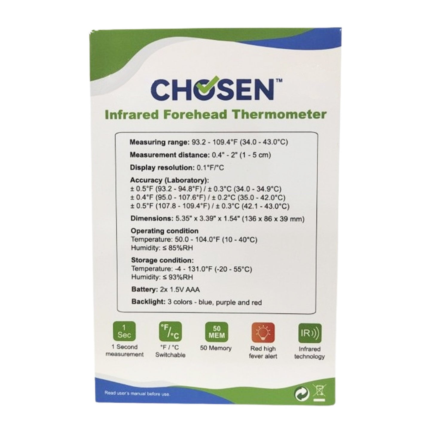 Non-Contact Skin Surface Thermometer Chosen™ Infrared Skin Probe Handheld FTH800