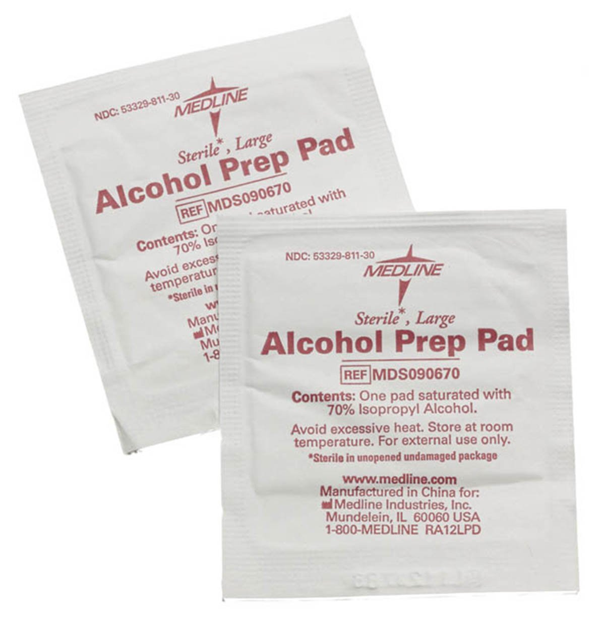 Alcohol Prep Pad Medline 70% Strength Isopropyl Alcohol Individual Packet Medium Sterile MDS090735