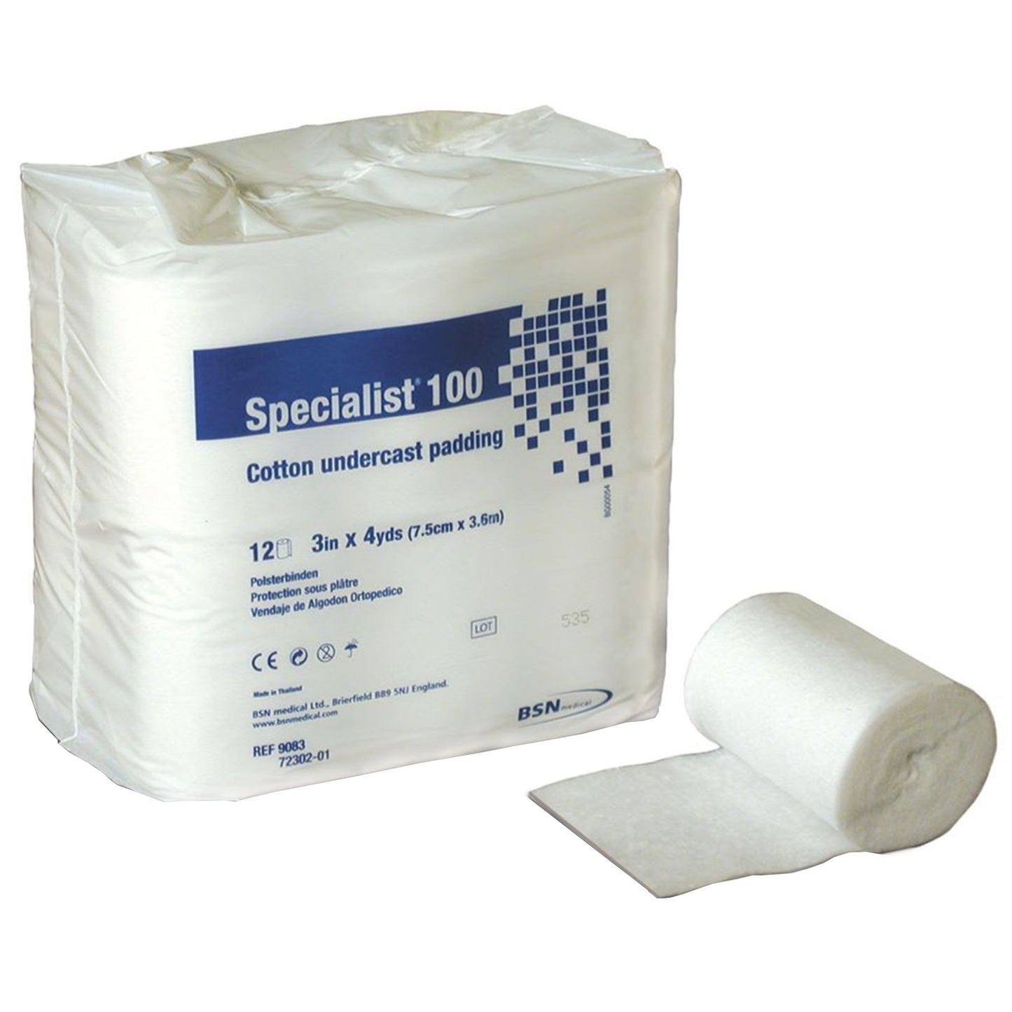 BSN Medical Specialist 100 White Cotton Undercast Cast Padding, 3 Inch x 4 Yard 9083, Bag of 12
