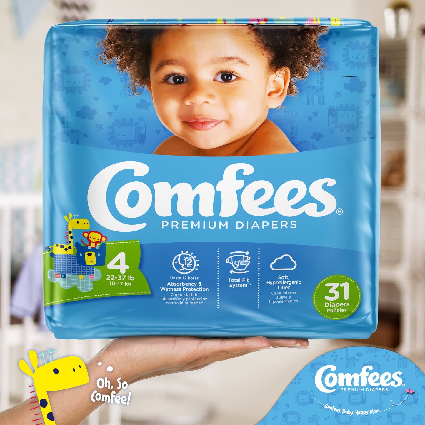 Comfees® Premium Diapers, Unisex, Baby, Tab Closure, Size 4 CMF-4