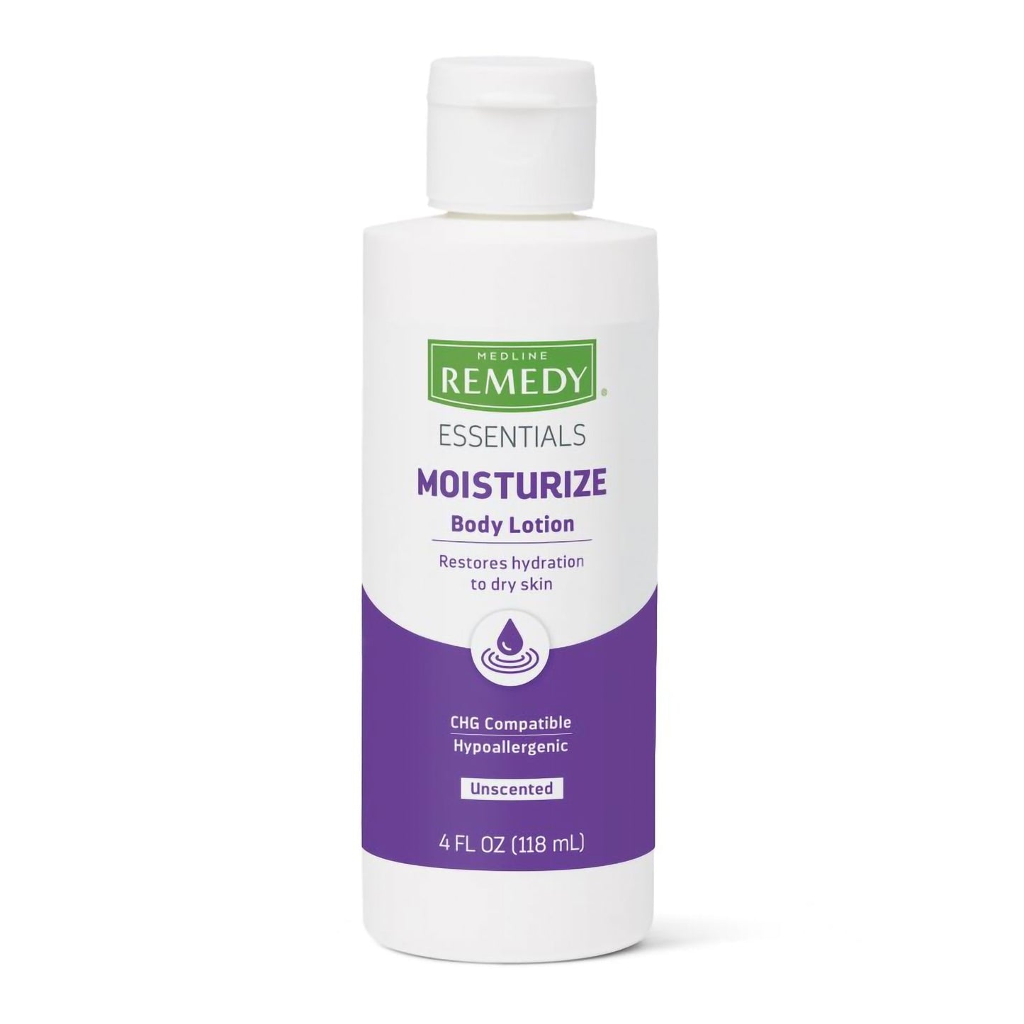 Hand and Body Moisturizer Medline Remedy® Essentials Moisturize 4 oz. Bottle Unscented Lotion CHG Compatible MSC092MBL04