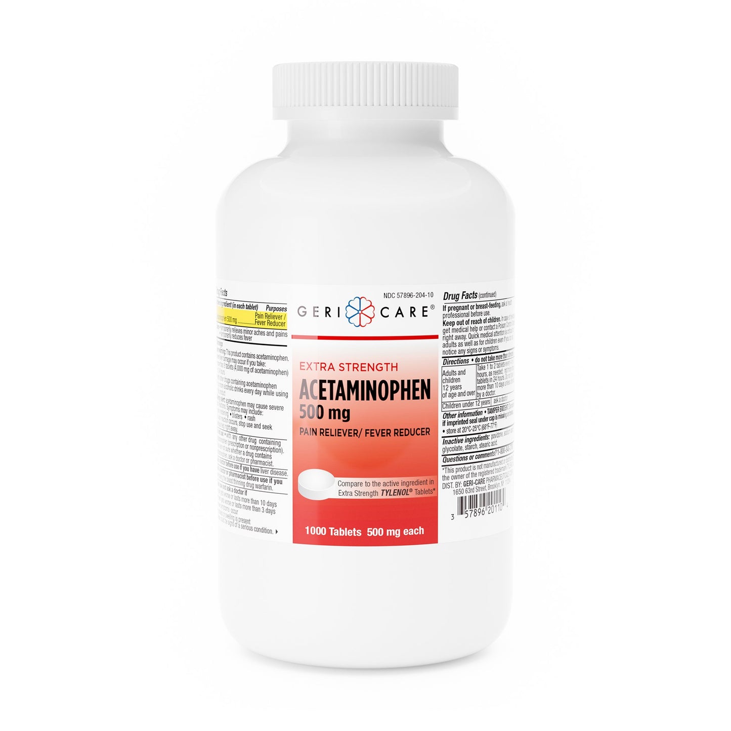 Pain Relief Geri-Care® 500 mg Strength Acetaminophen Tablet 1,000 per Bottle - 201-10-GCP