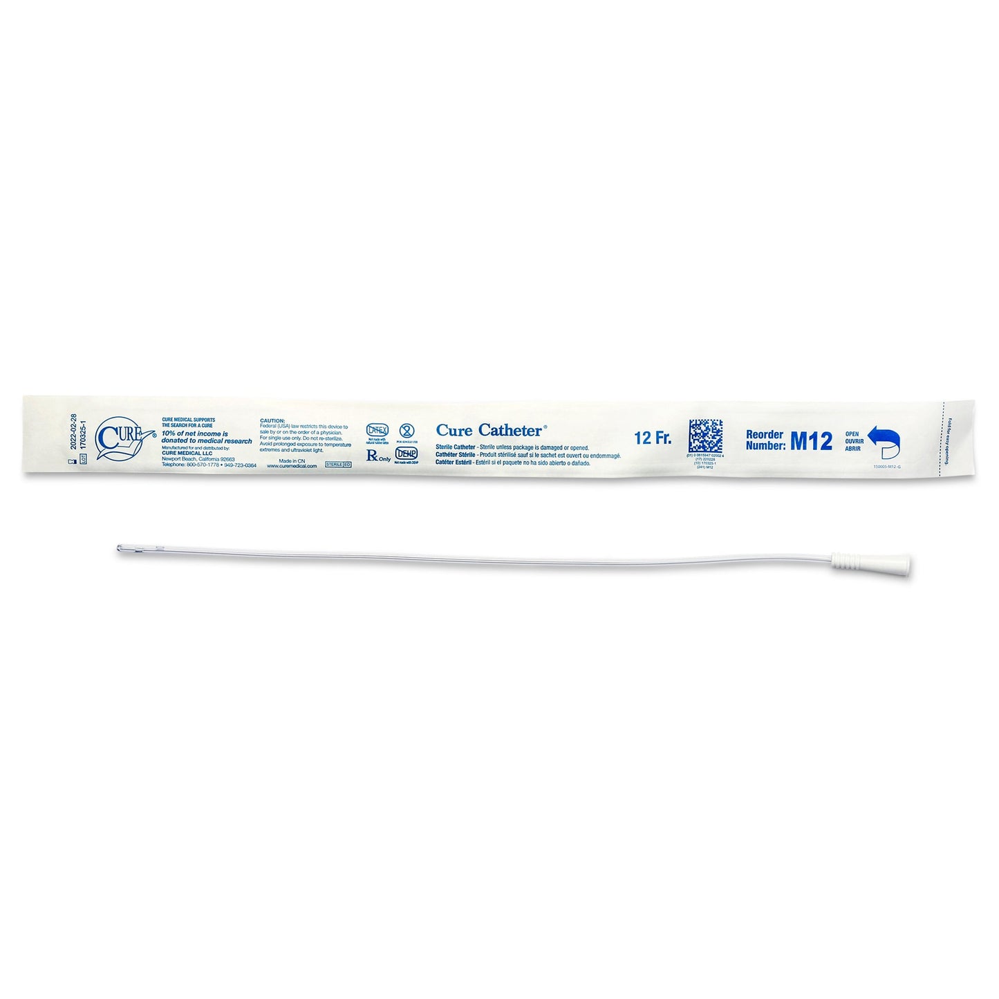 Urethral Catheter Cure Catheter® Straight Tip Uncoated PVC 12 Fr. 16 Inch - M12
