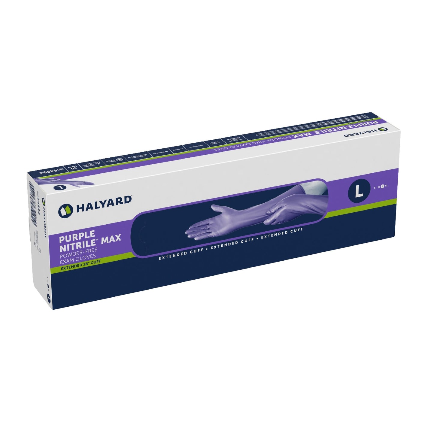 Exam Glove Purple Nitrile Max™ Large NonSterile Nitrile Extended Cuff Length Fully Textured Purple Not Rated - 44994