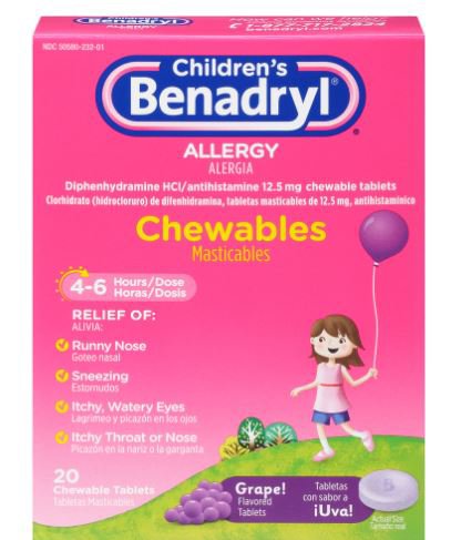 Children's Allergy Relief Children's Benadryl® 12.5 mg Strength Chewable Tablet 20 per Box - 50580023201