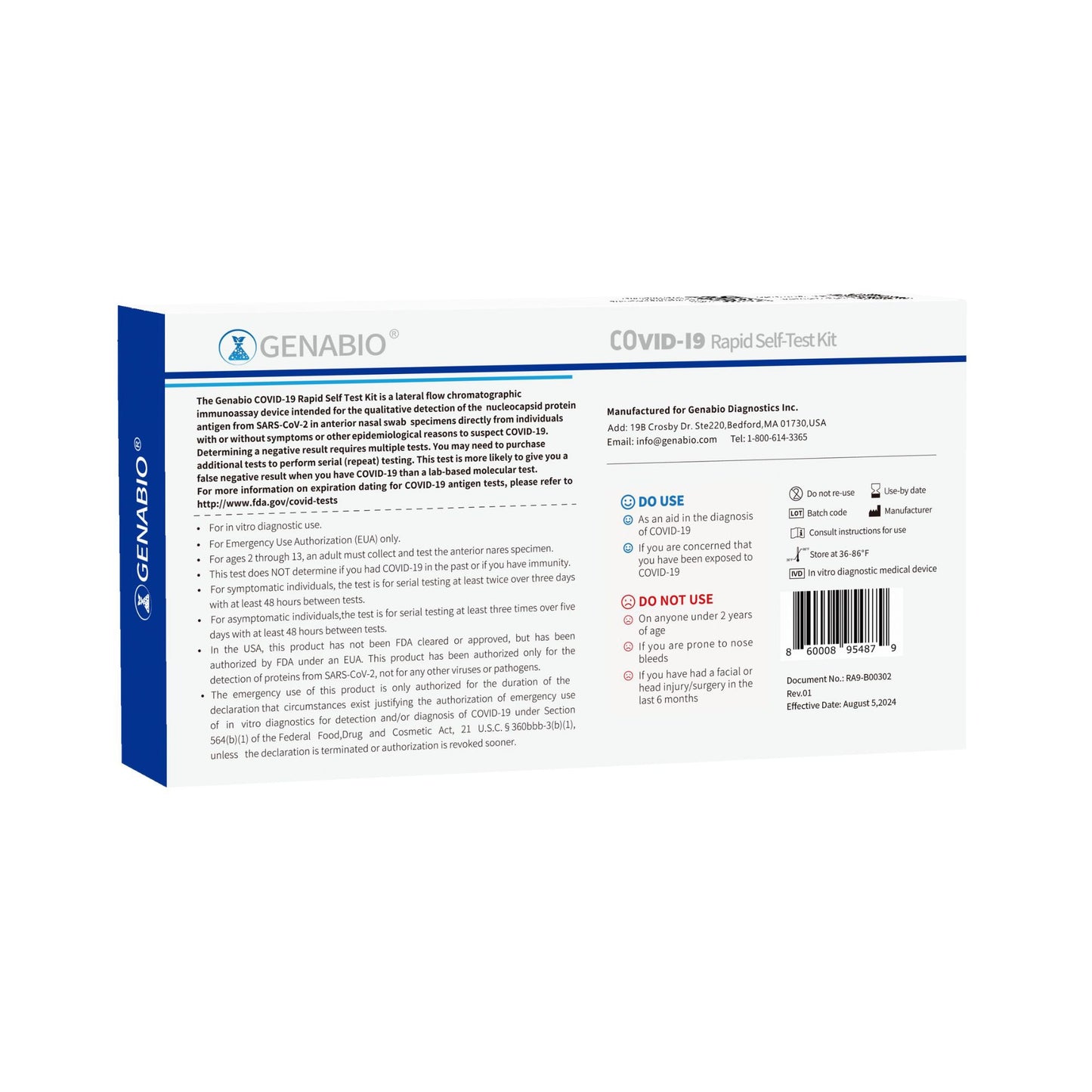 Genabio® COVID-19 at Home Rapid Self-Test Kit, Two Tests per Pack RA9-E00302