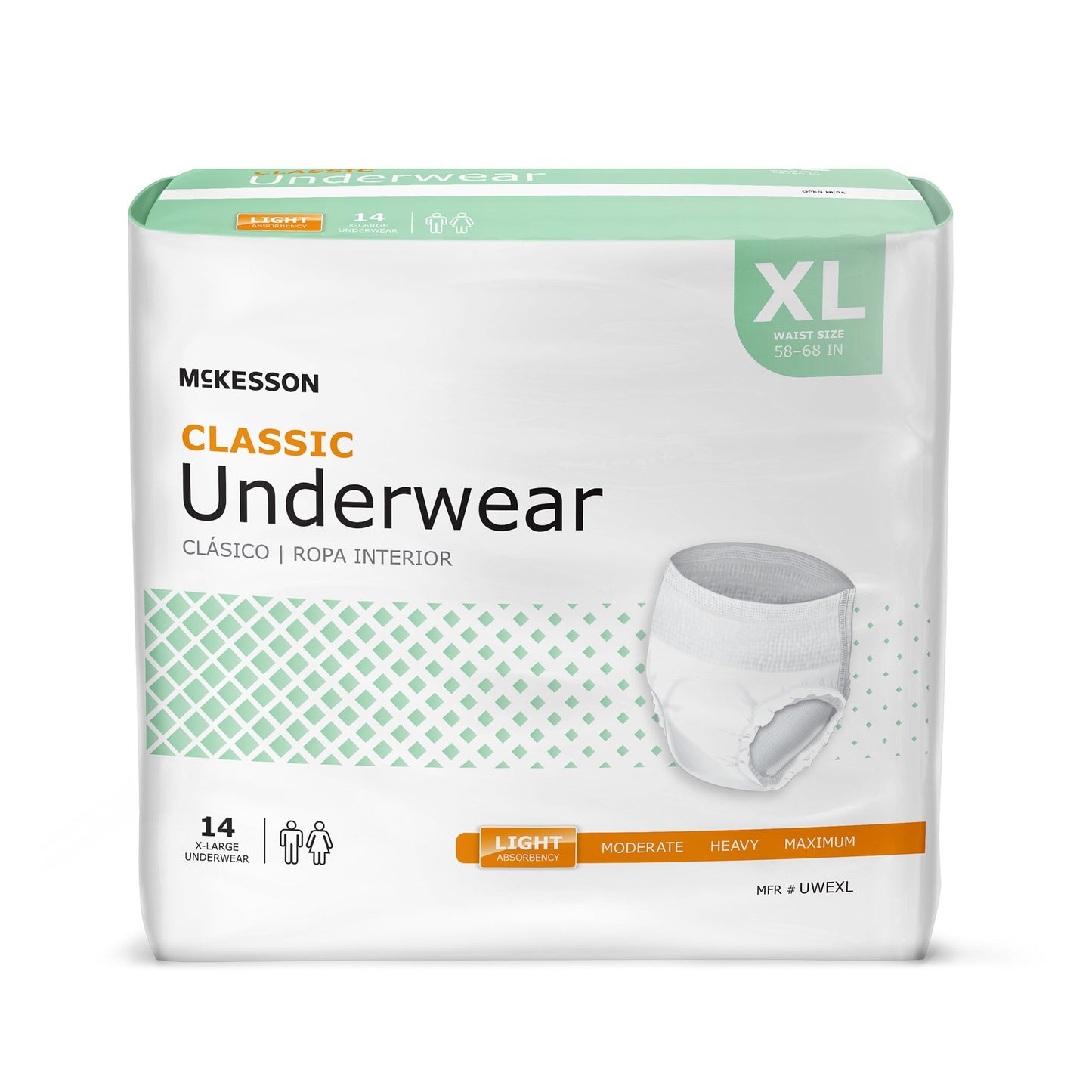 Unisex Adult Absorbent Underwear McKesson Classic Pull On with Tear Away Seams X-Large Disposable Light Absorbency - UWEXL