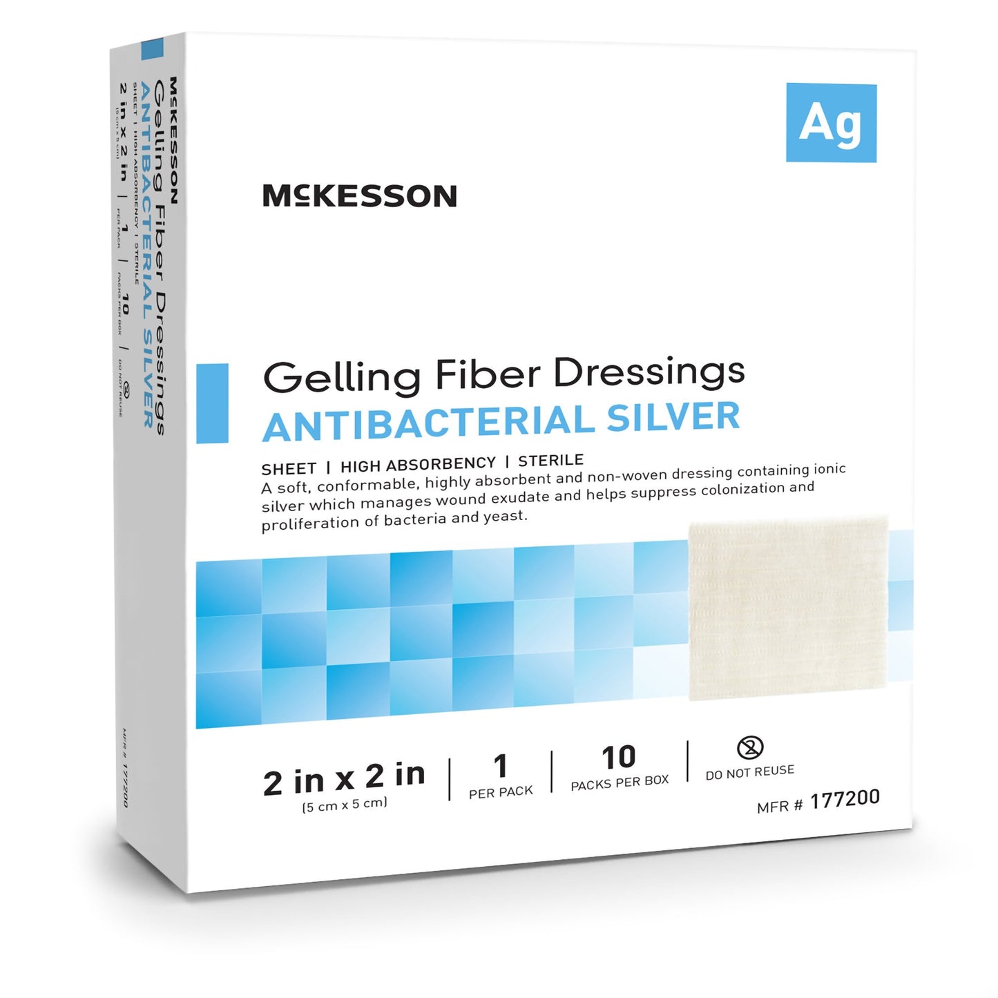 Silver Gelling Fiber Dressing McKesson 2 X 2 Inch Square Sterile - 177200