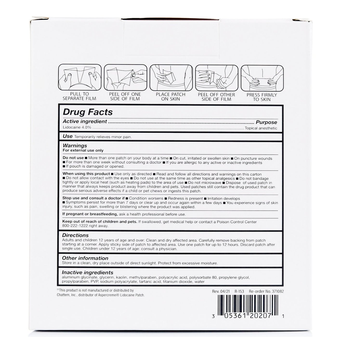 Rugby® 4% Lidocaine Pain Relief Patch 00536120207