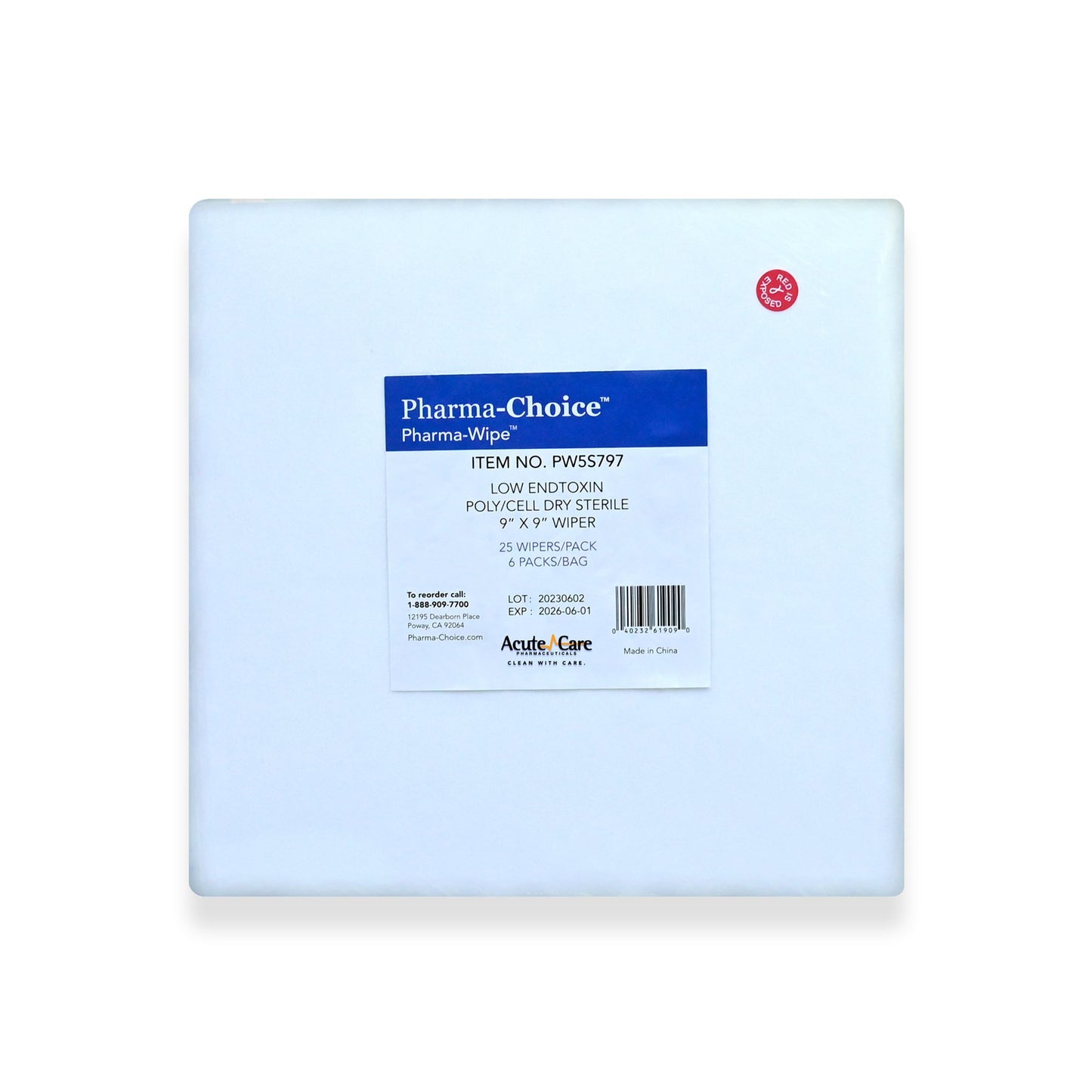 Cleanroom Wipe Pharma-Wipe™ 25 Count Bag 9 X 9 inch Sterile Disposable PW5S797