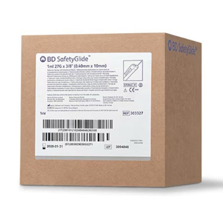 Safety Tuberculin Syringe with Needle SafetyGlide™ 1 mL 1/2 Inch 27 Gauge Sliding Safety Needle Regular Wall - 305945