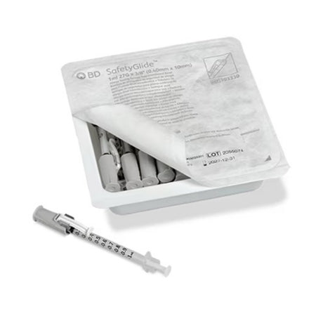 BD SafetyGlide™ 1mL Allergy Syringe Tray w/ 27G x 3/8" Needle - 303330