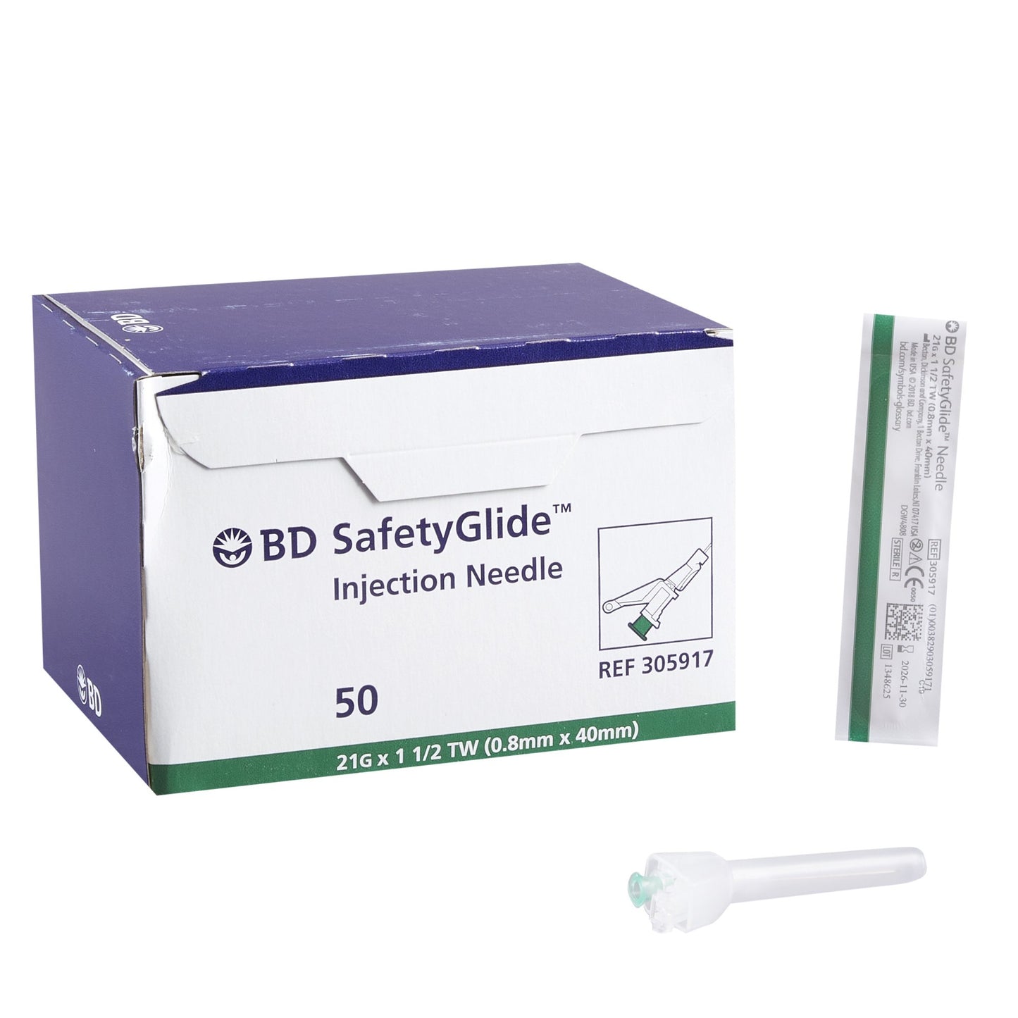 Hypodermic Needle SafetyGlide™ Sliding Safety Needle 21 Gauge 1-1/2 Inch Length Regular Wall - 305917