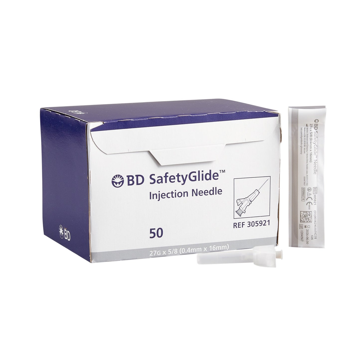 Safety Hypodermic Needle SafetyGlide™ 5/8 Inch Length 27 Gauge Thin Wall Sliding Safety Needle - 305921