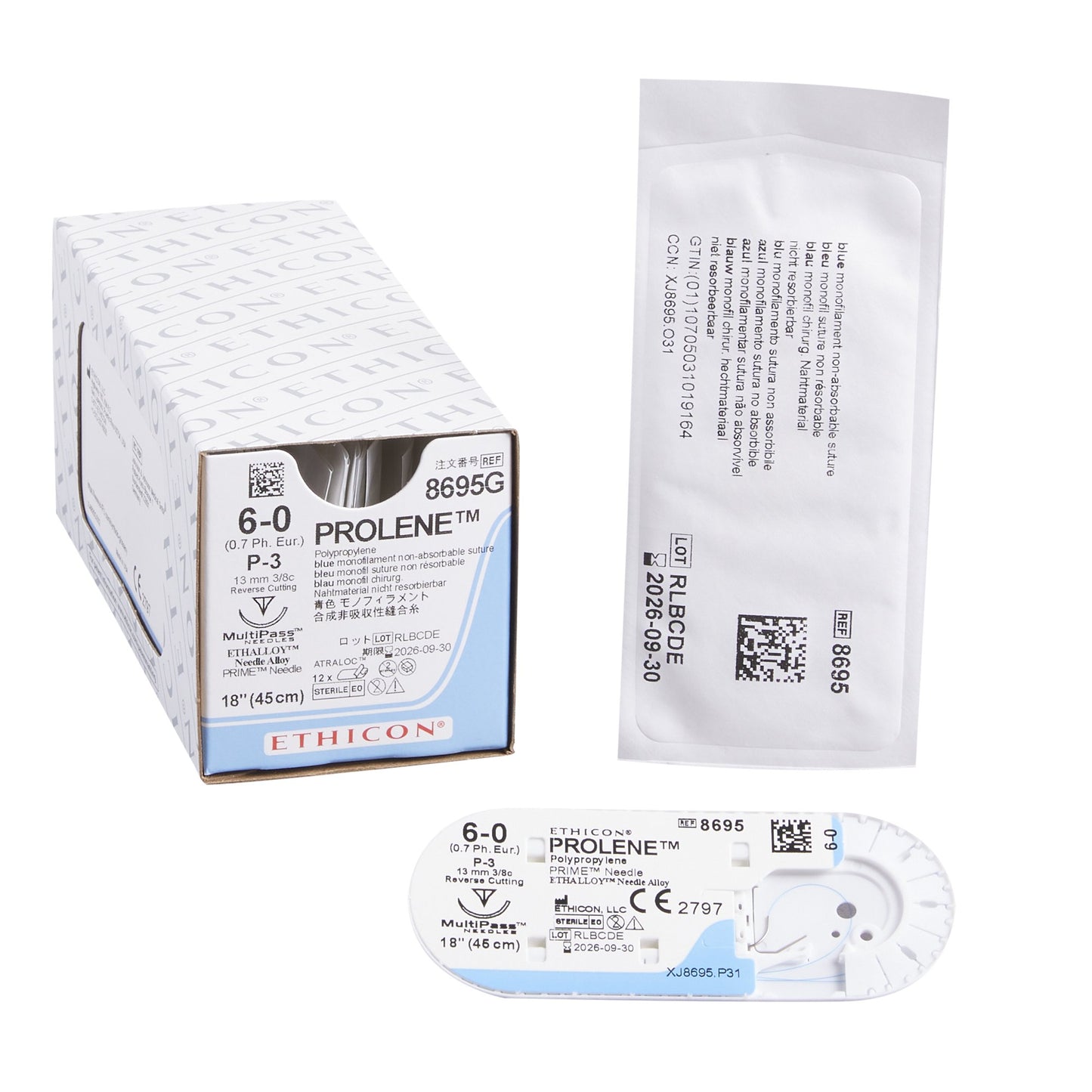 Nonabsorbable Suture with Needle Prolene™ Polypropylene P-3 3/8 Circle Precision Reverse Cutting Needle Size 6-0 Monofilament - 8695G