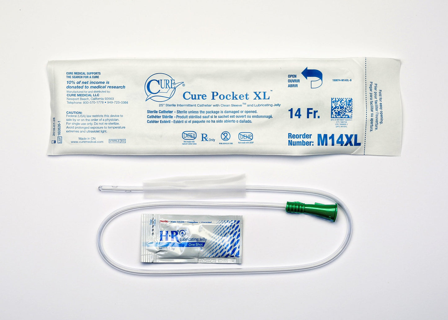 Cure Medical Cure Medical Urethral Catheter, Pocket Size M14XL, Box of 30