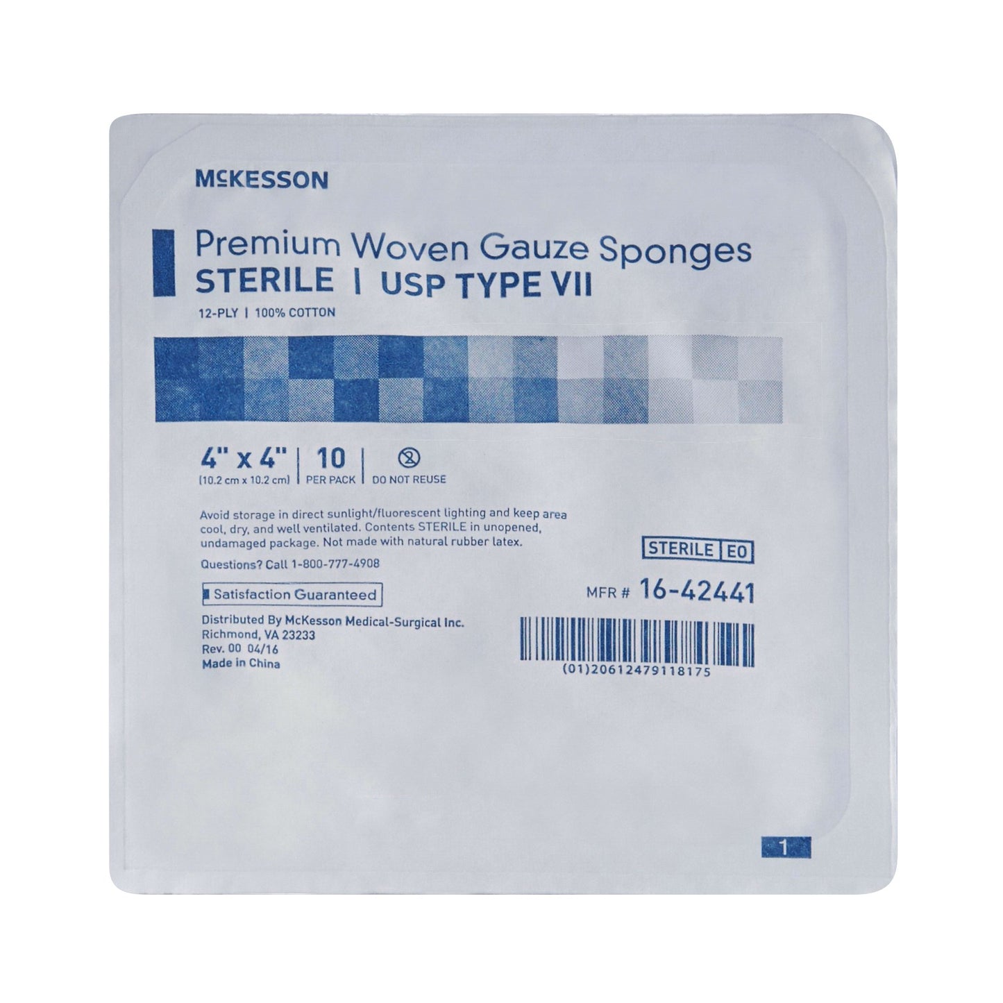 McKesson Sterile USP Type VII Gauze Sponge, 4 x 4 Inch, 12-Ply 16-42441