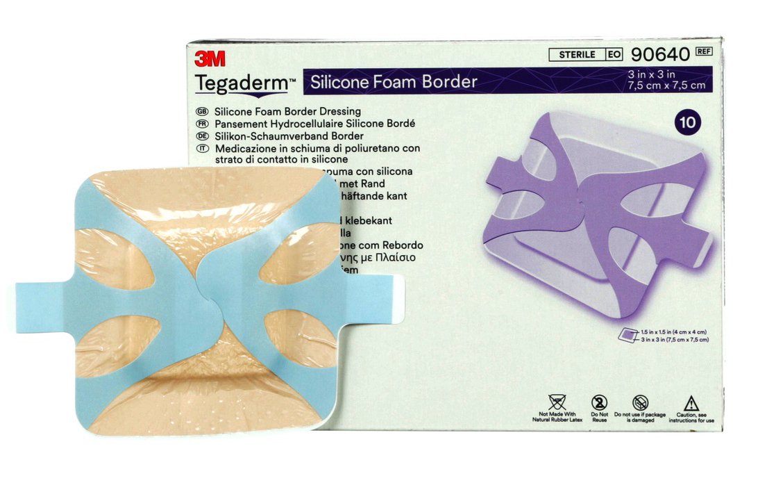 3M™ Tegaderm™ Silicone Adhesive with Border Silicone Foam Dressing, 3 x 3 Inch 90640