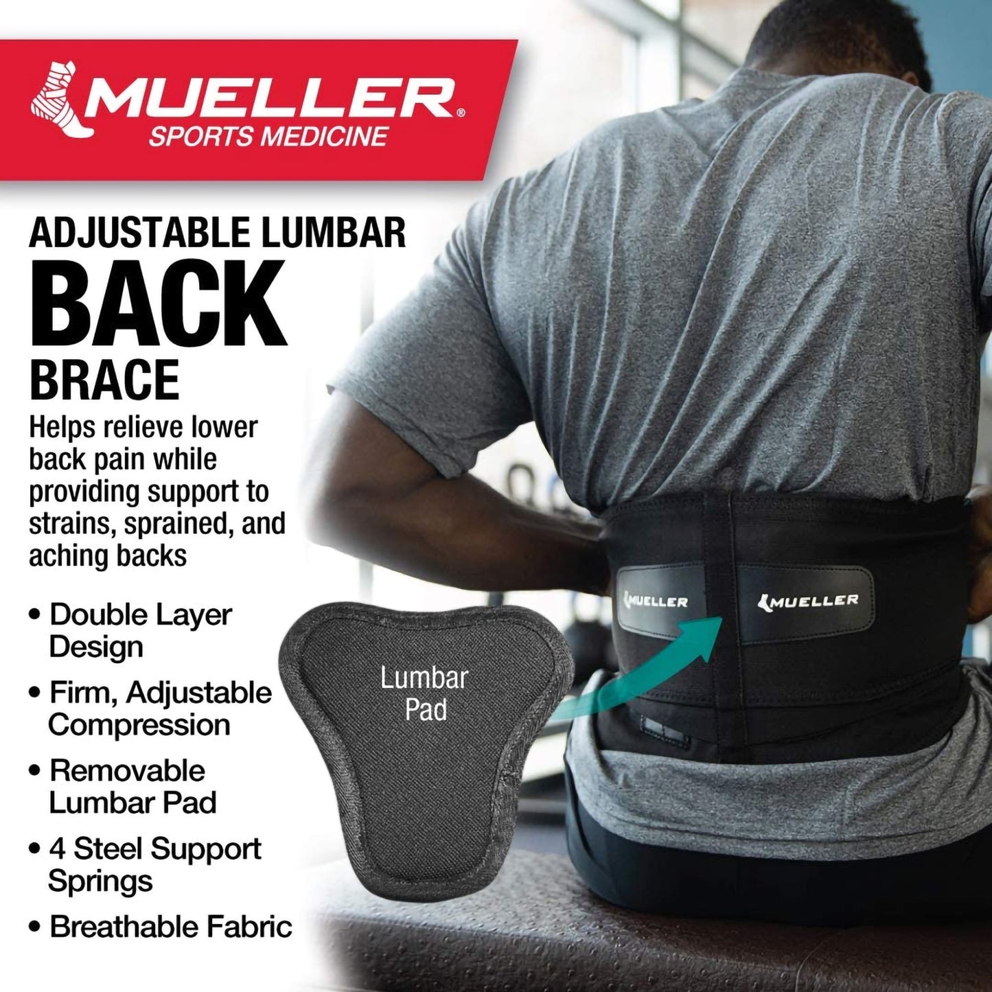 Mueller® Back Brace with Removable Pad, One Size Fits Most 255