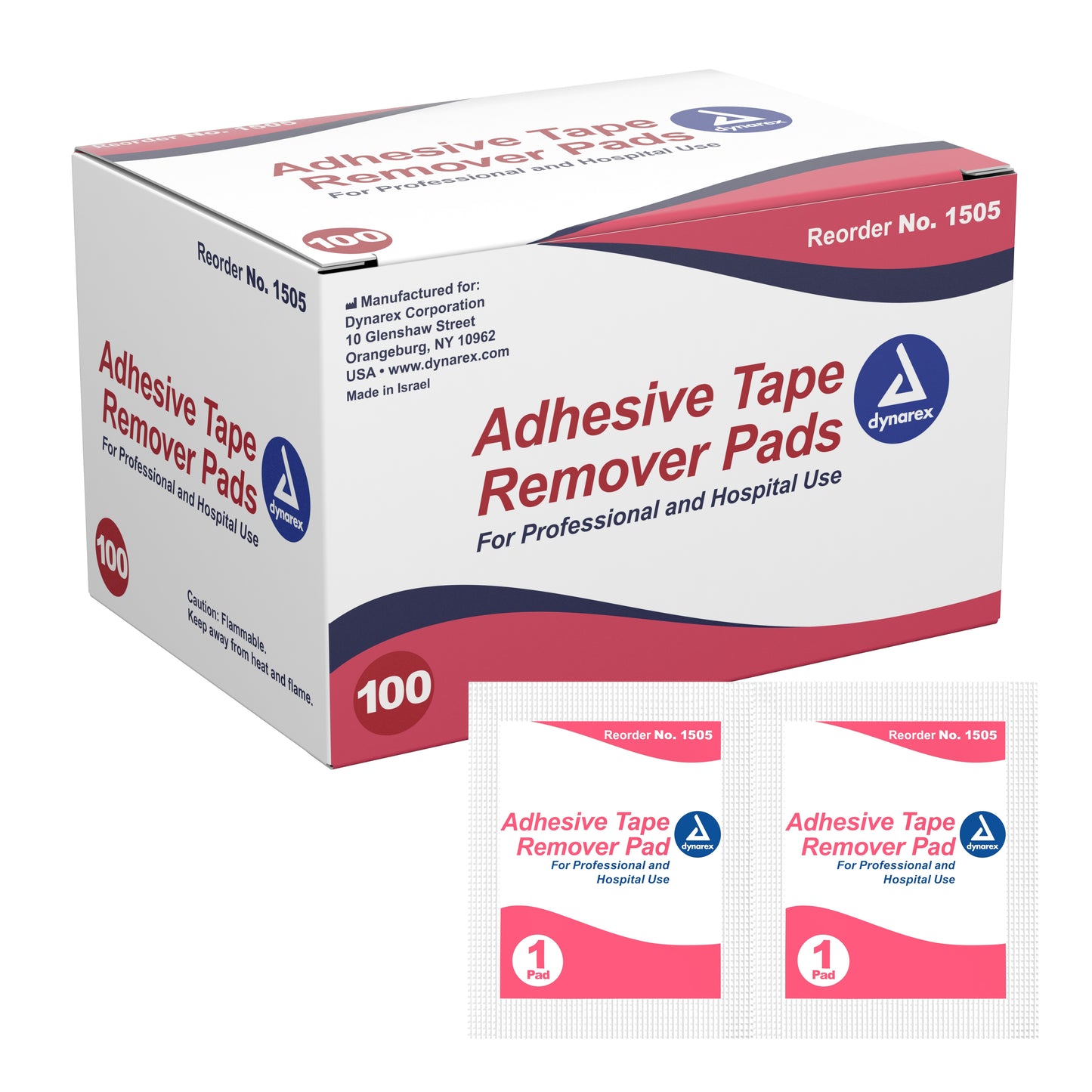 Dynarex dynarex Adhesive Remover, 32.5 x 68 mm Wipe 1505, Box of 100